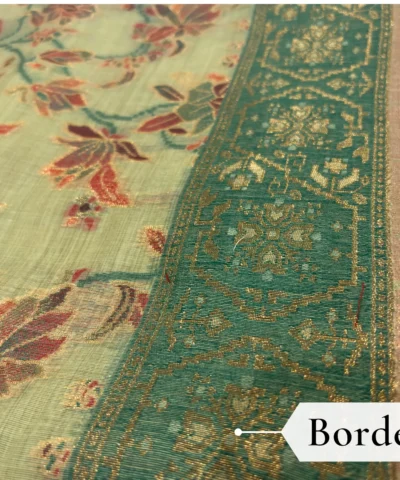 Cotton Kasuti Woven Saree — Lime Green — drape view
