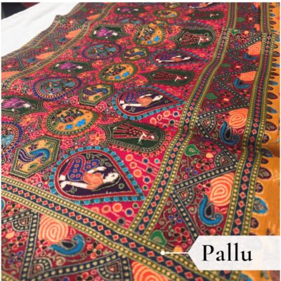 Viscose Kalamkari Saree Mustard Yellow — view 4 | TARINÉ