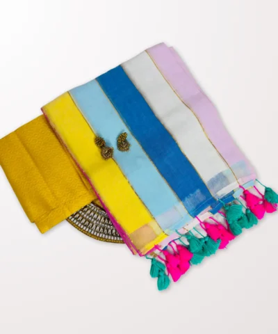 Handloom Mulmul Zari Stripe Saree — Multicolour