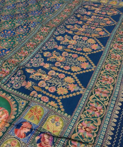 Viscose Banna-Banni Print Saree — Rama Green & Peacock Blue — blouse piece detail