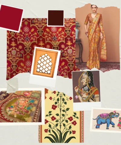 Viscose Banna-Banni Print Saree — Orange & Red — full length view