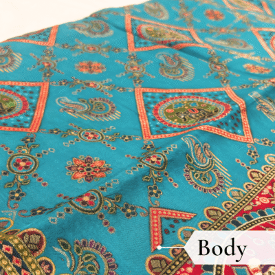 Viscose Kalamkari Saree Peacock Blue — view 2 | TARINÉ