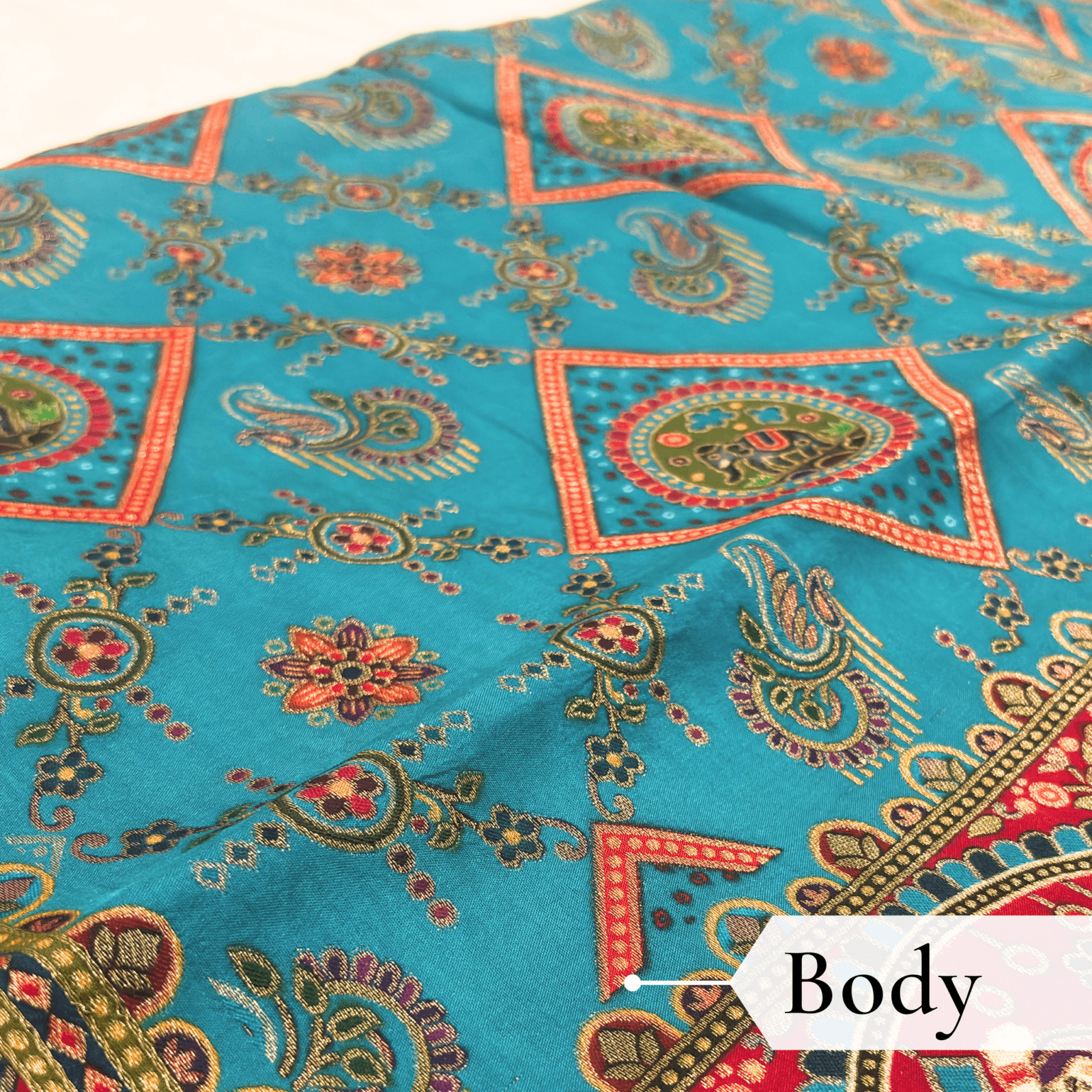 Viscose Kalamkari Saree Peacock Blue — view 2 | TARINÉ