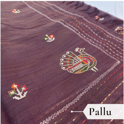 Khadi Embroidered Saree Wine — view 4 | TARINÉ