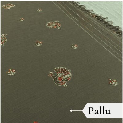 Khadi Embroidered Saree Olive Green — view 4 | TARINÉ