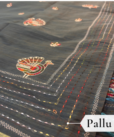 Khadi Embroidered Saree Grey — view 4 | TARINÉ