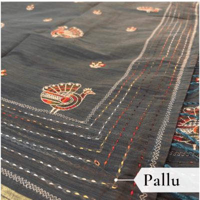 Khadi Embroidered Saree Grey — view 4 | TARINÉ