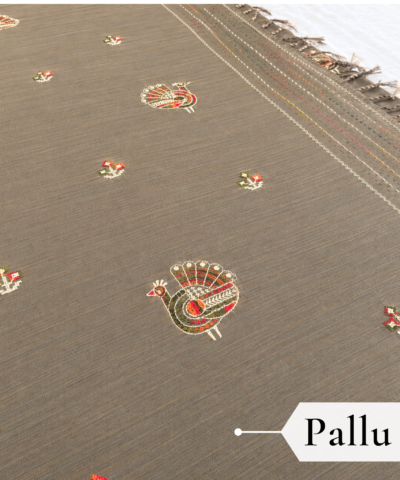 Khadi Embroidered Saree Brown — view 4 | TARINÉ