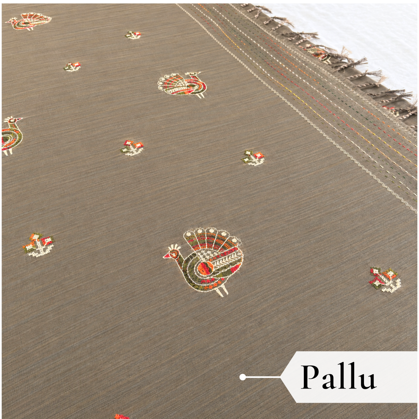 Khadi Embroidered Saree Brown — view 4 | TARINÉ