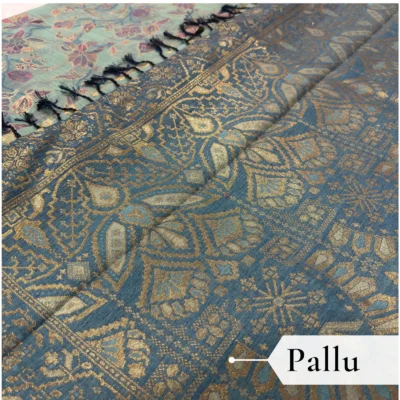 Cotton Kasuti Woven Saree — Rama Green — full length view