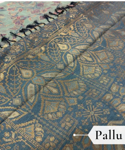 Cotton Kasuti Woven Saree — Rama Green — full length view