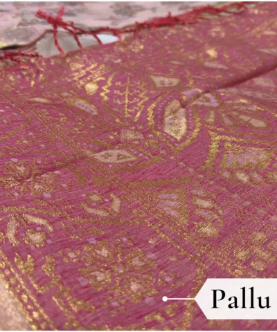 Cotton Kasuti Woven Saree — Baby Pink — full length view