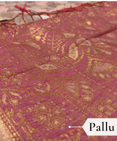 Cotton Kasuti Woven Saree — Peach — full length view