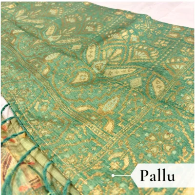 Cotton Kasuti Woven Saree — Lime Green — full length view