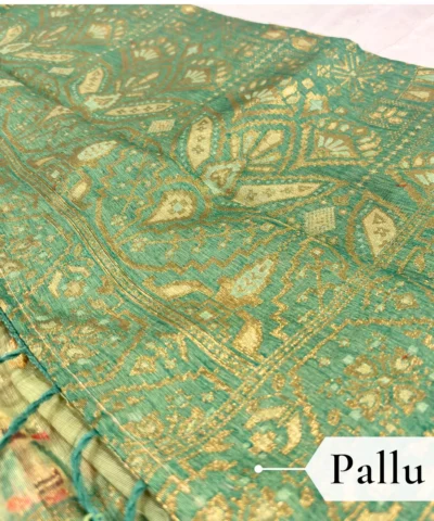 Cotton Kasuti Woven Saree — Lime Green — full length view