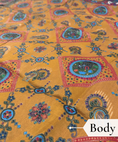 Viscose Kalamkari Saree Mustard Yellow — view 2 | TARINÉ