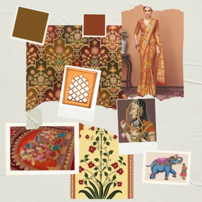 Viscose Banna-Banni Print Saree — Dark Brown & Chocolate Brown — styling view
