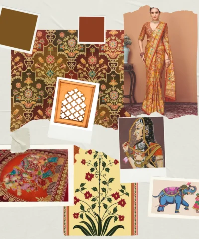 Viscose Banna-Banni Print Saree — Dark Brown & Chocolate Brown — styling view