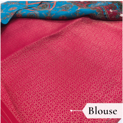 Viscose Kalamkari Saree Peacock Blue — view 5 | TARINÉ