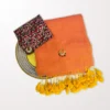 Handloom Plain Mulmul Saree — Orange