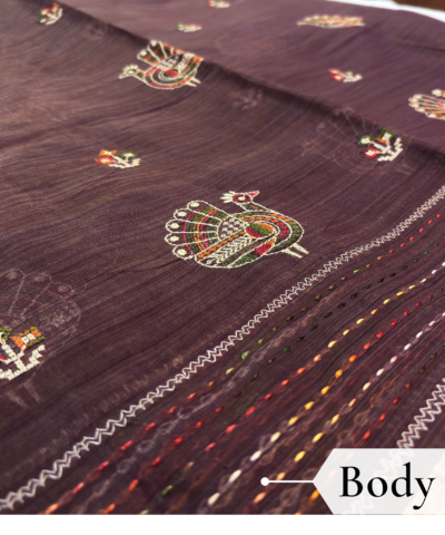 Khadi Embroidered Saree Wine — view 2 | TARINÉ