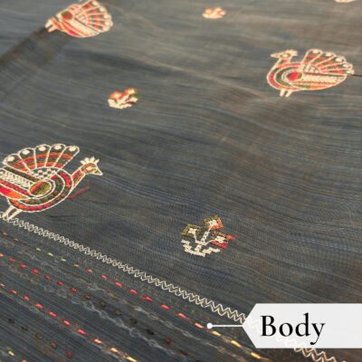 Khadi Embroidered Saree Bottle Green — view 2 | TARINÉ