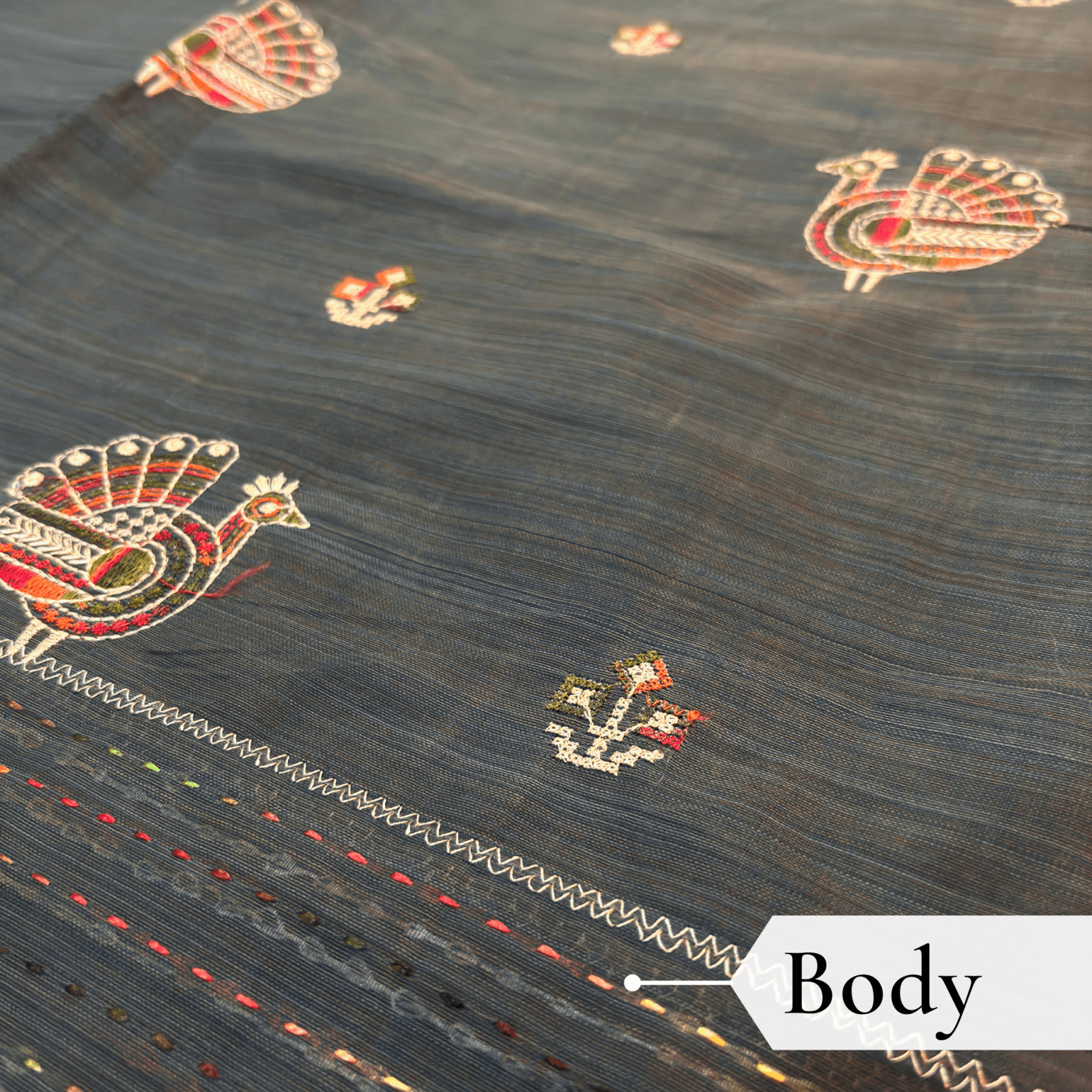 Khadi Embroidered Saree Bottle Green — view 2 | TARINÉ