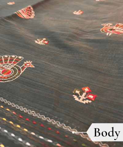 Khadi Embroidered Saree Leaf Green — view 4 | TARINÉ