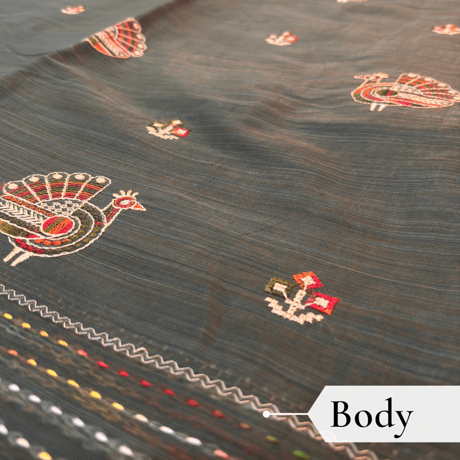 Khadi Embroidered Saree Leaf Green — view 4 | TARINÉ