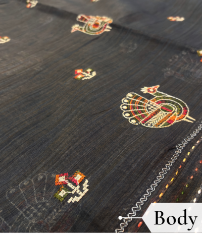 Khadi Embroidered Saree Grey — view 2 | TARINÉ