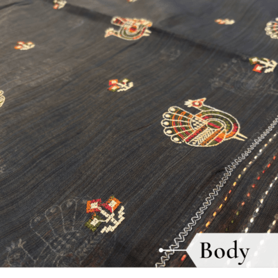 Khadi Embroidered Saree Grey — view 2 | TARINÉ