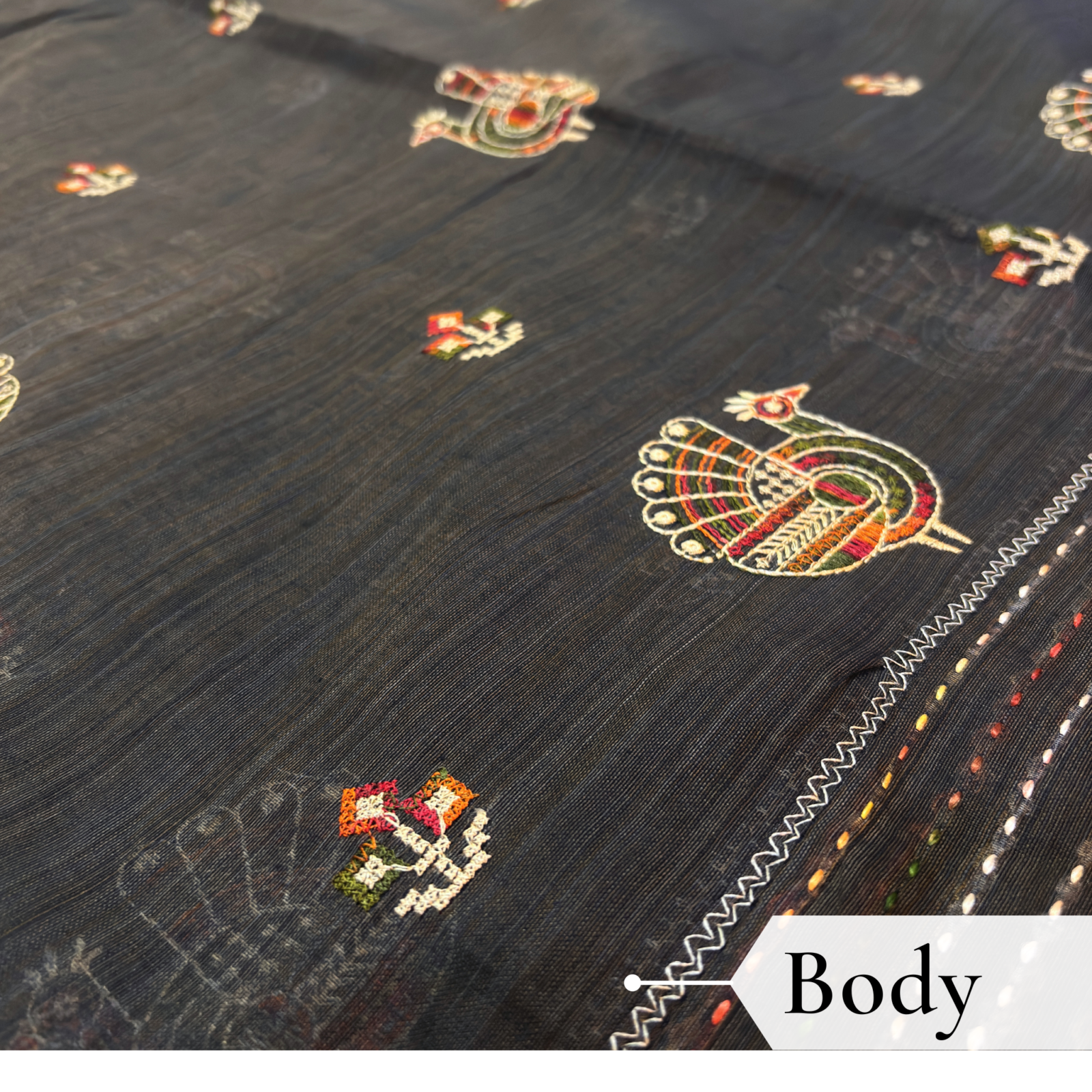 Khadi Embroidered Saree Grey — view 2 | TARINÉ