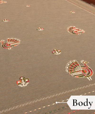 Khadi Embroidered Saree Brown — view 2 | TARINÉ