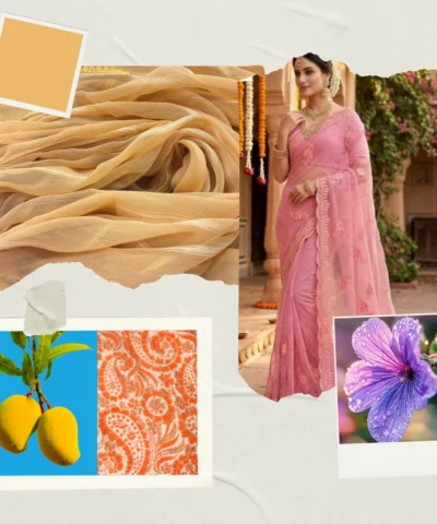 Viscose Chiffon Embroidered Saree — Mustard — styling view