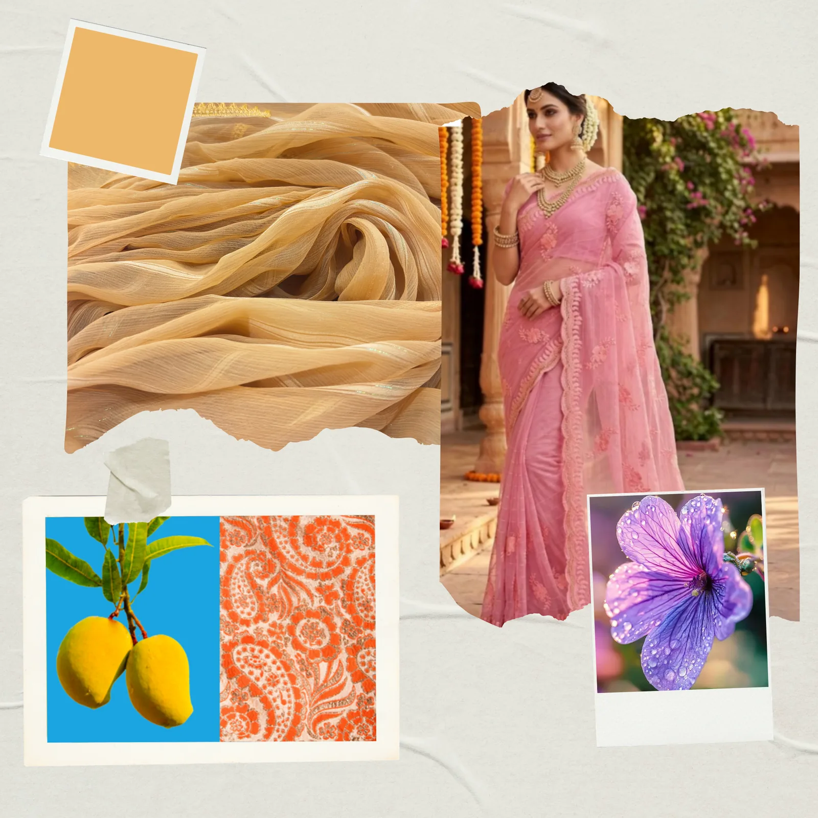 Viscose Chiffon Embroidered Saree — Mustard — styling view