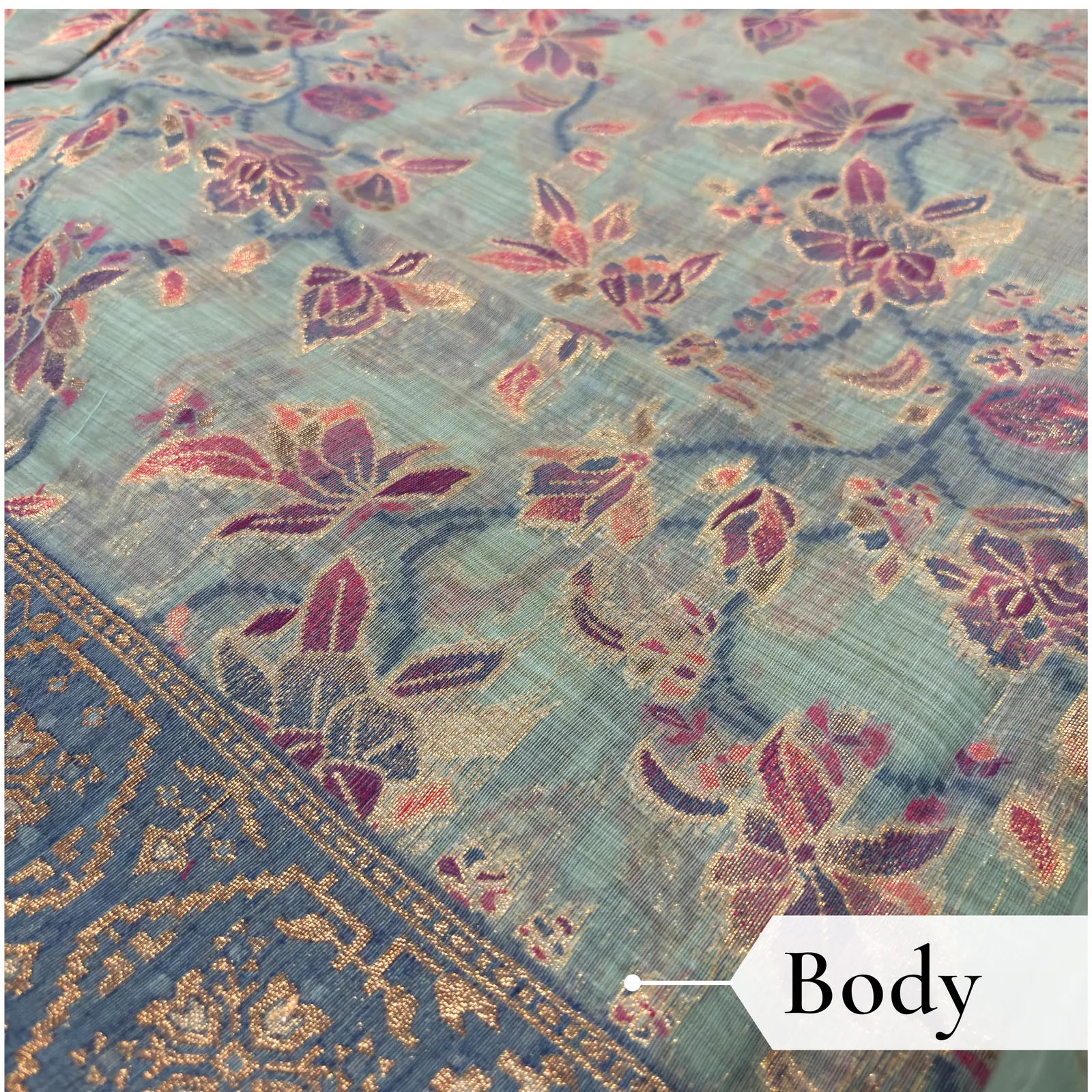 Cotton Kasuti Woven Saree — Rama Green — blouse piece detail
