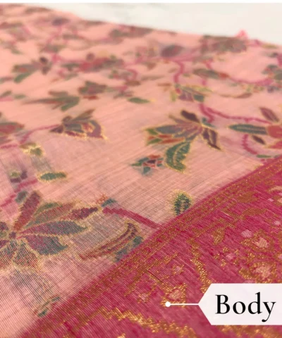 Cotton Kasuti Woven Saree — Baby Pink — blouse piece detail
