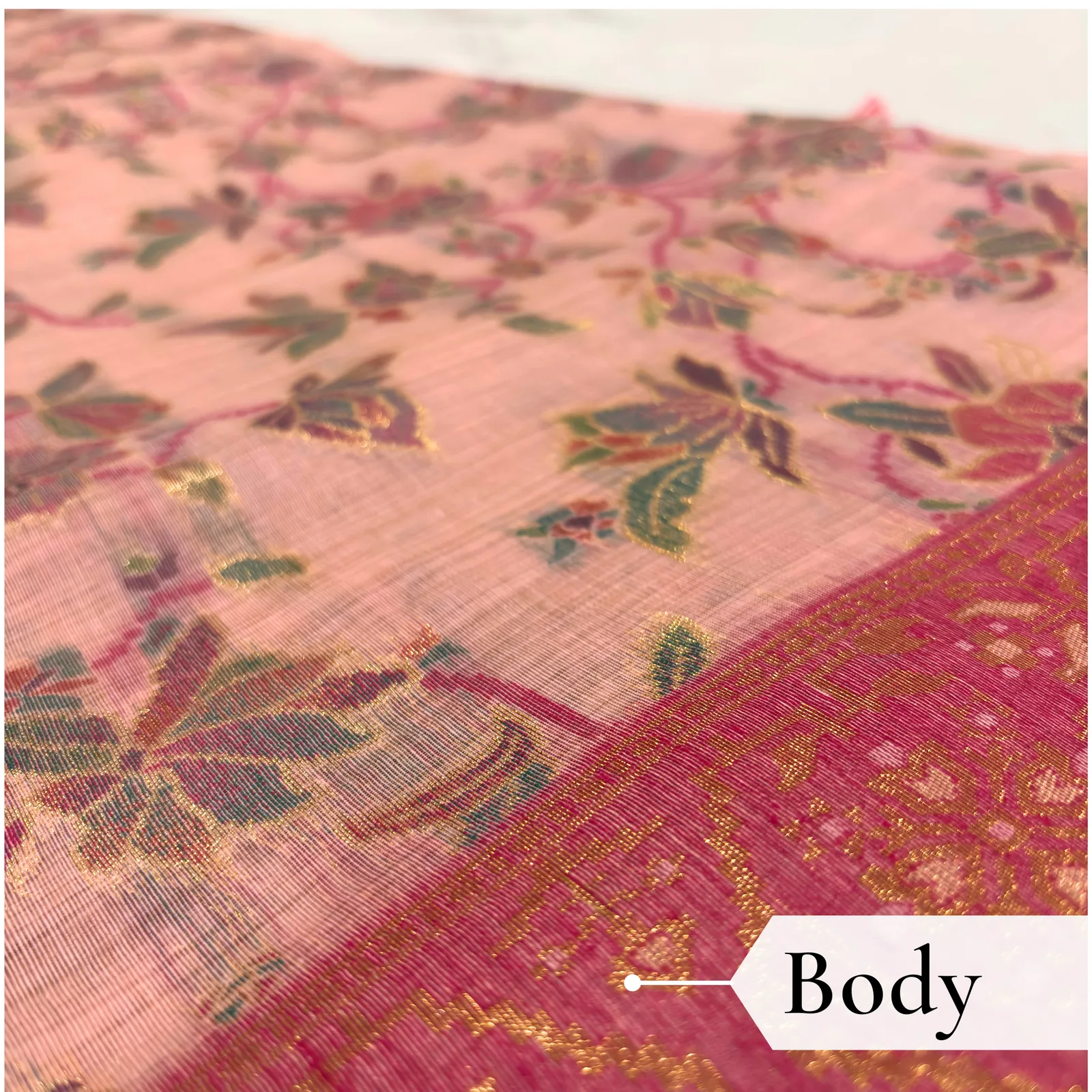Cotton Kasuti Woven Saree — Baby Pink — blouse piece detail