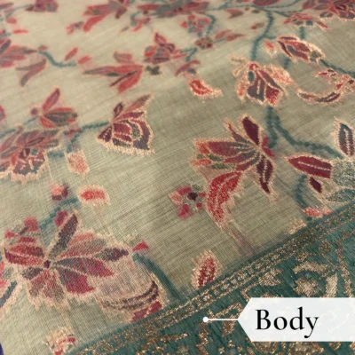 Cotton Kasuti Woven Saree — Lime Green — blouse piece detail