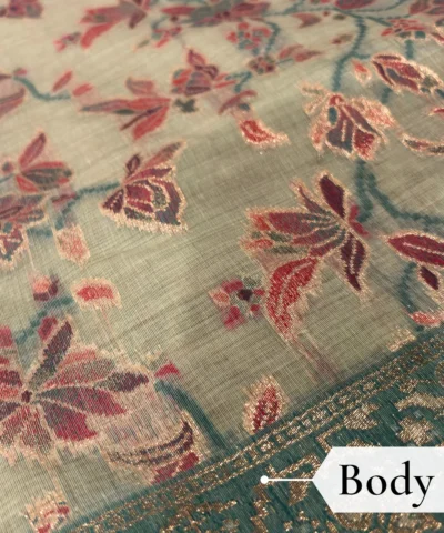 Cotton Kasuti Woven Saree — Lime Green — blouse piece detail
