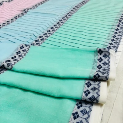 Handloom Bengal Cotton Jamdani Saree — Multicolour Floral — drape view