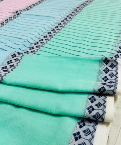 Handloom Bengal Cotton Jamdani Saree — Multicolour Floral — drape view