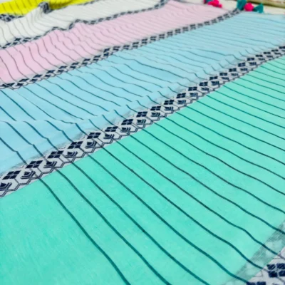 Handloom Bengal Cotton Jamdani Saree — Multicolour Floral — border and pallu