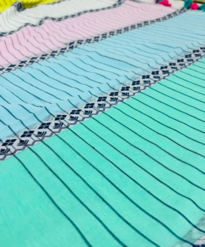 Handloom Bengal Cotton Jamdani Saree — Multicolour Floral — border and pallu