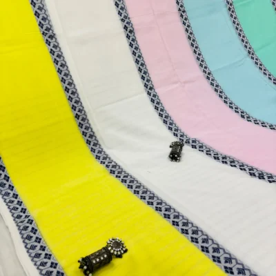 Handloom Bengal Cotton Jamdani Saree — Multicolour Floral — detail view