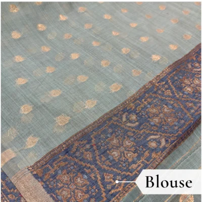 Cotton Kasuti Woven Saree — Rama Green — texture close-up