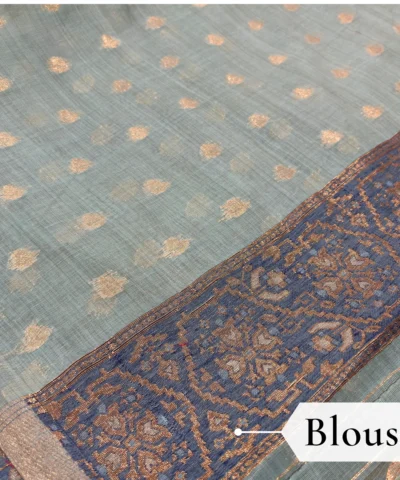 Cotton Kasuti Woven Saree — Rama Green — texture close-up