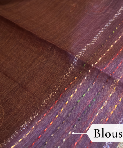 Khadi Embroidered Saree Wine — view 5 | TARINÉ