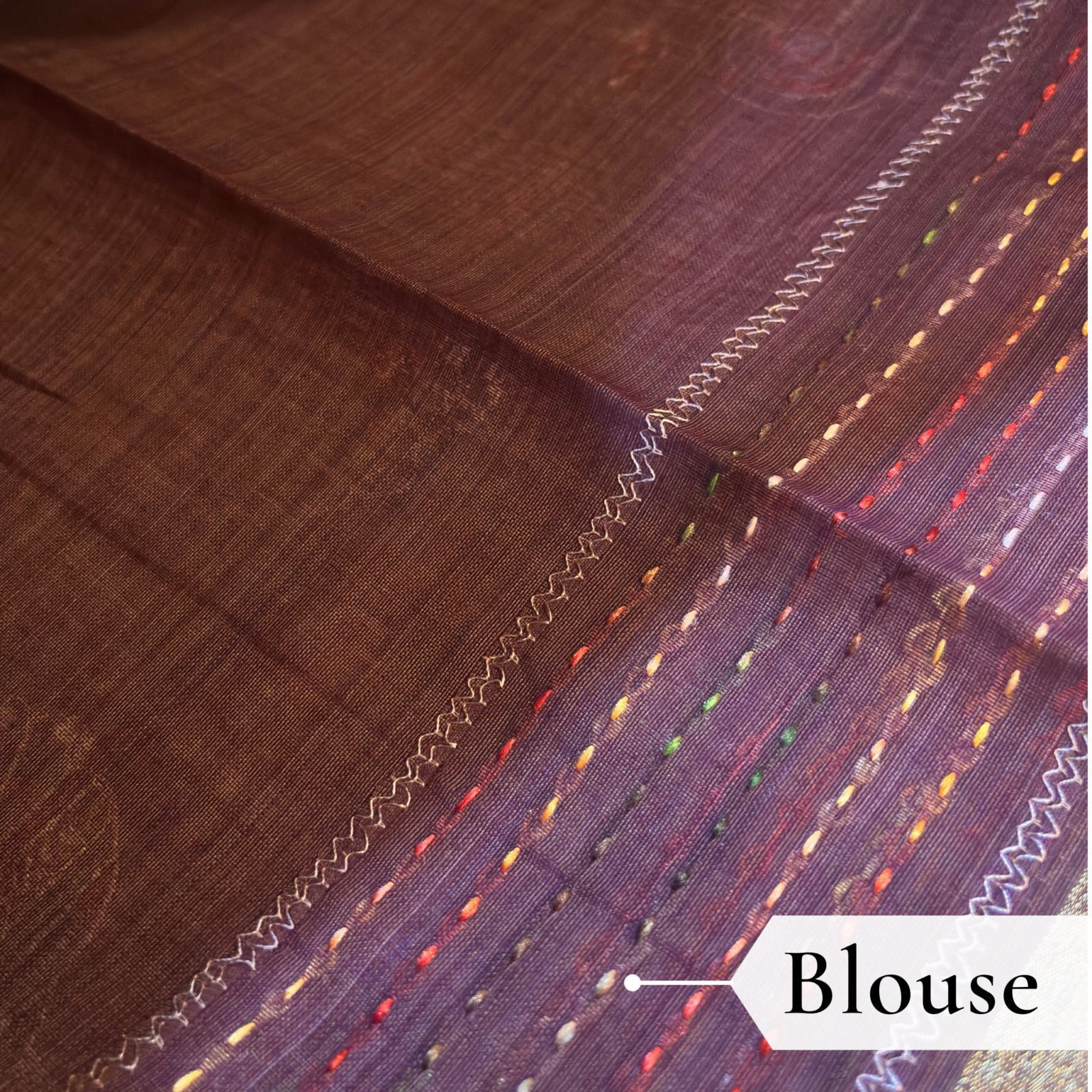 Khadi Embroidered Saree Wine — view 5 | TARINÉ