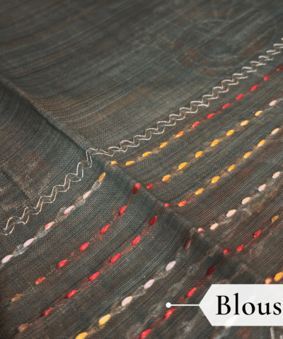 Khadi Embroidered Saree Leaf Green — view 3 | TARINÉ